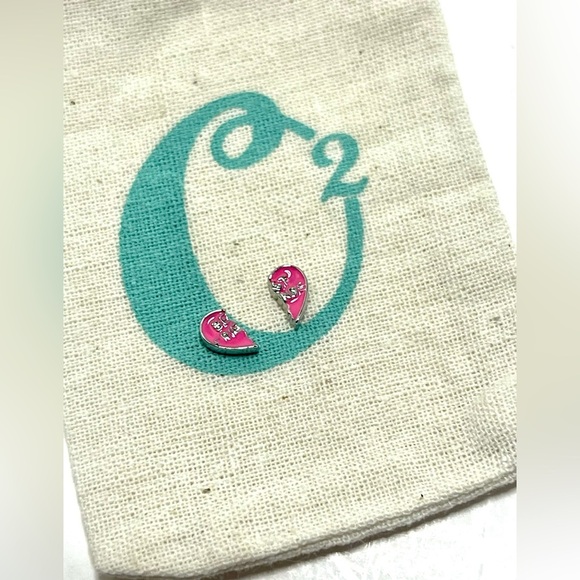 Origami Owl Living Lockets HTF Retired Floating Pink Best Friends Split Heart - Picture 1 of 2